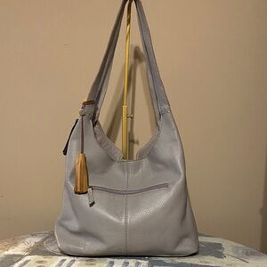Soft Gray Leather Bag by The Sak with Tassels
